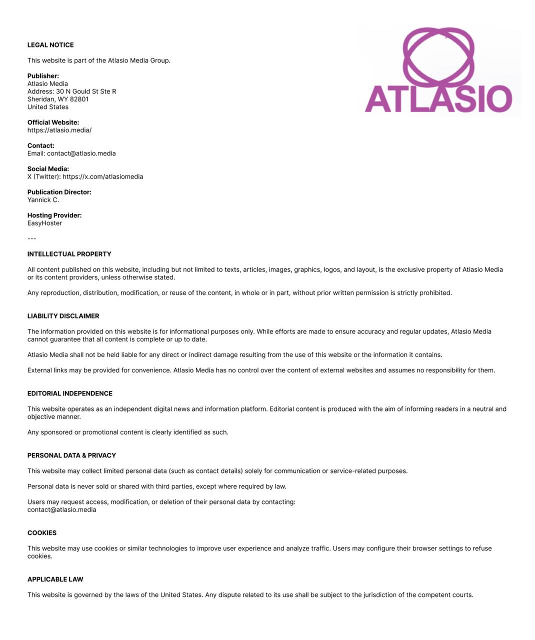 Legal Notice - Atlasio Media